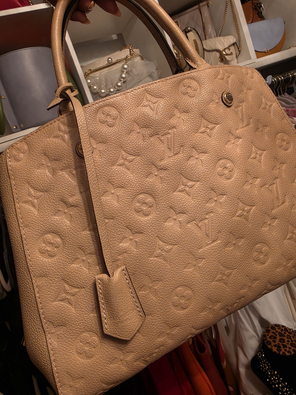 Louis Vuitton Beige Embossed Monogram Tote